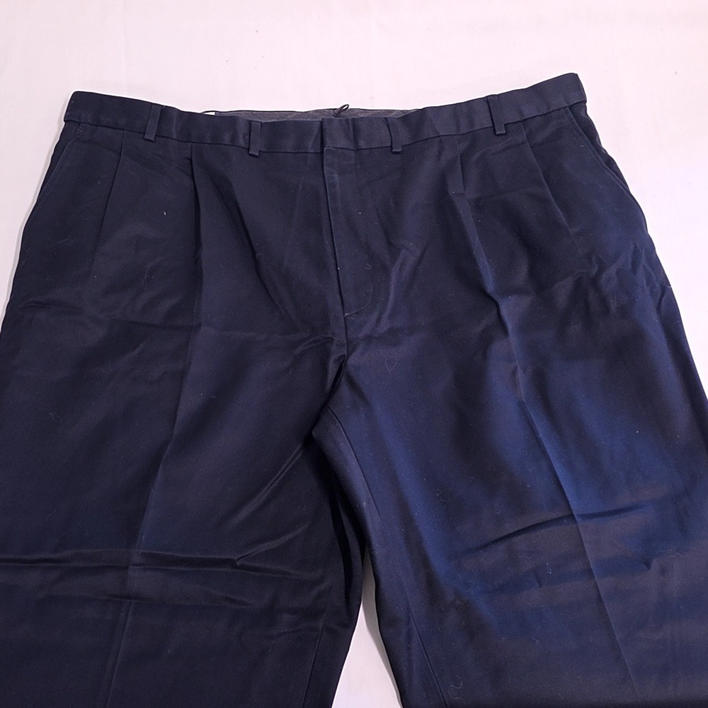 Lands' End Chinos Mens 46 Navy Blue Traditional Fit Double Pleated Cotton Pants
